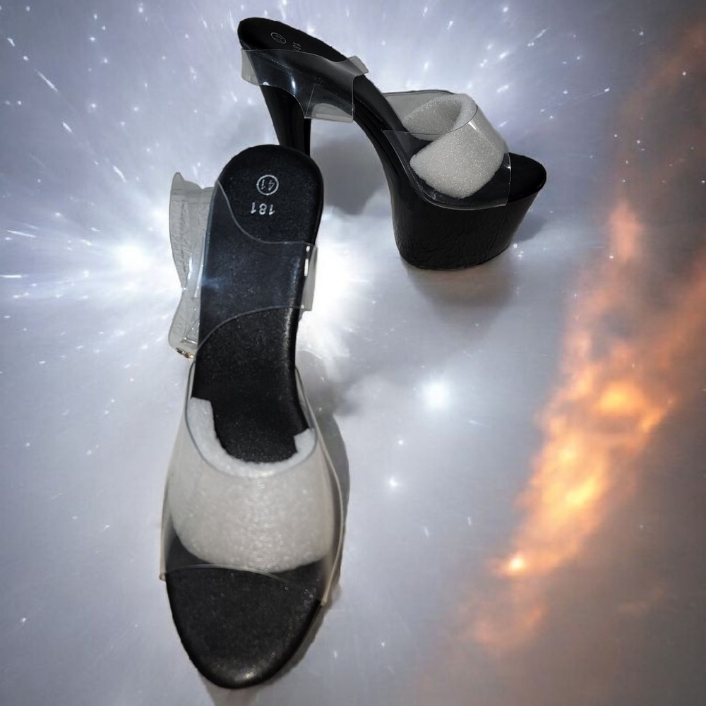 181 Size 41 EU US 9.5 Black and White Dancing Heels with Clear Foot Design. - Picture 5 of 10